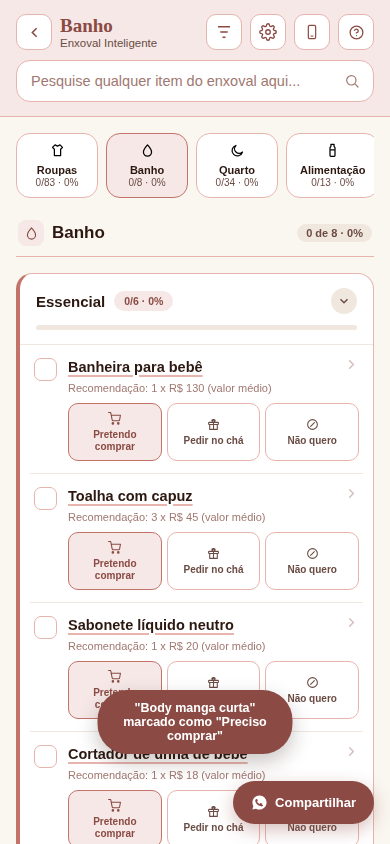 Categoria Banho com itens